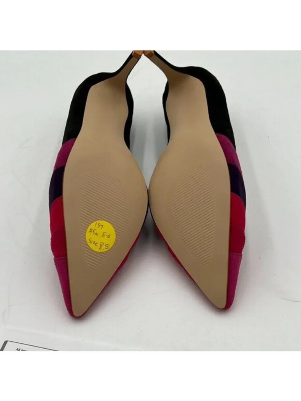 FOWT Black Rainbow Color Stripes High Heel Pumps Slip on Pointed Toe Office Shoe